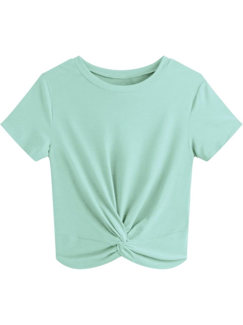 Women's T Shirt Green Summer Causal Short Sleeves Blouse Round Neck Crop Tops